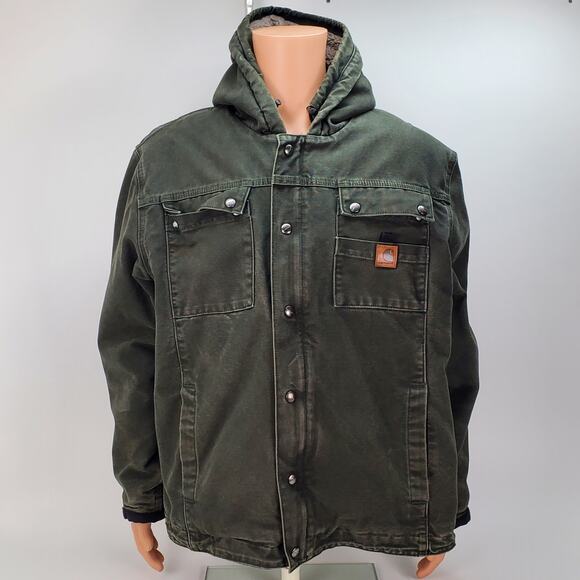Carhartt Insulated Winter Zip Up Preowned Coat Jacket W/Hood Size XL Green - Picture 1 of 16